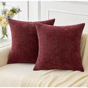 Set of 2 Wine Red Pillow Covers 18x18 Inch Soft Chenille Couch Throw Pillow Luxe